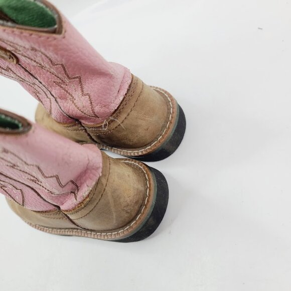 John Deere Girl Pink Tan Leather Classic Ankle Cowgirl Western Boot Size 7M - Picture 4 of 7